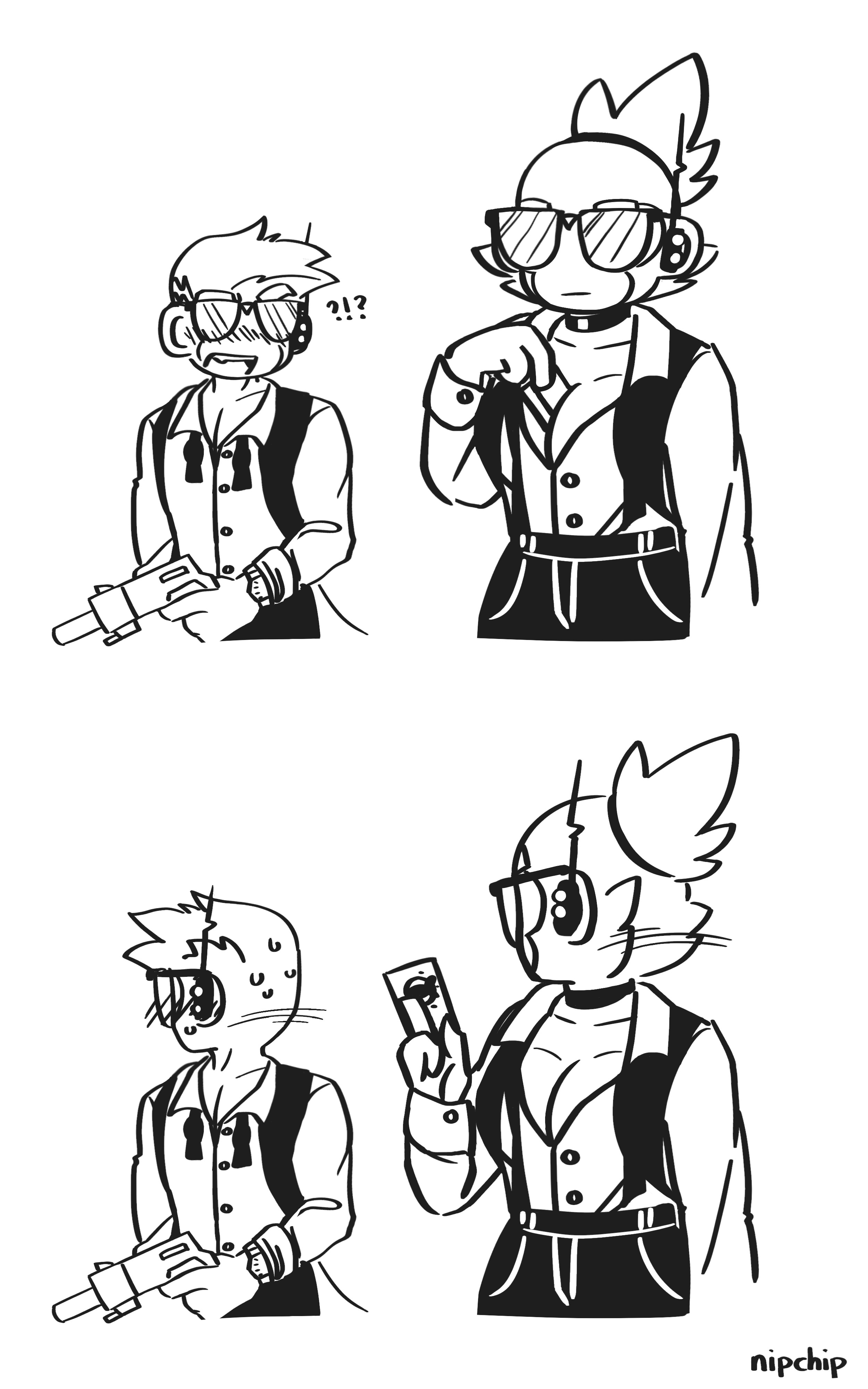 Jericho baffled and shocked by Kira pulling an ID card from her cleavage. He quickly whips his gaze away at the same time Kira looks over towards him.